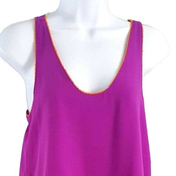 2/$15 Rachel Roy Sleeveless Tank Top Purple Orange XS Fringe Crepe Scoop Tiered - Picture 2 of 5